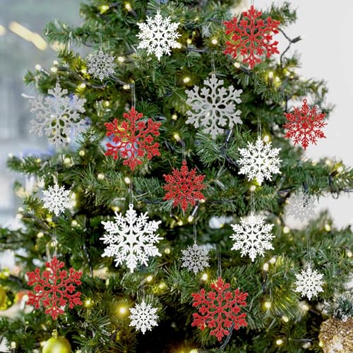 36pcs White Silver and Red Christmas Snowflake Ornaments (36 Count)
