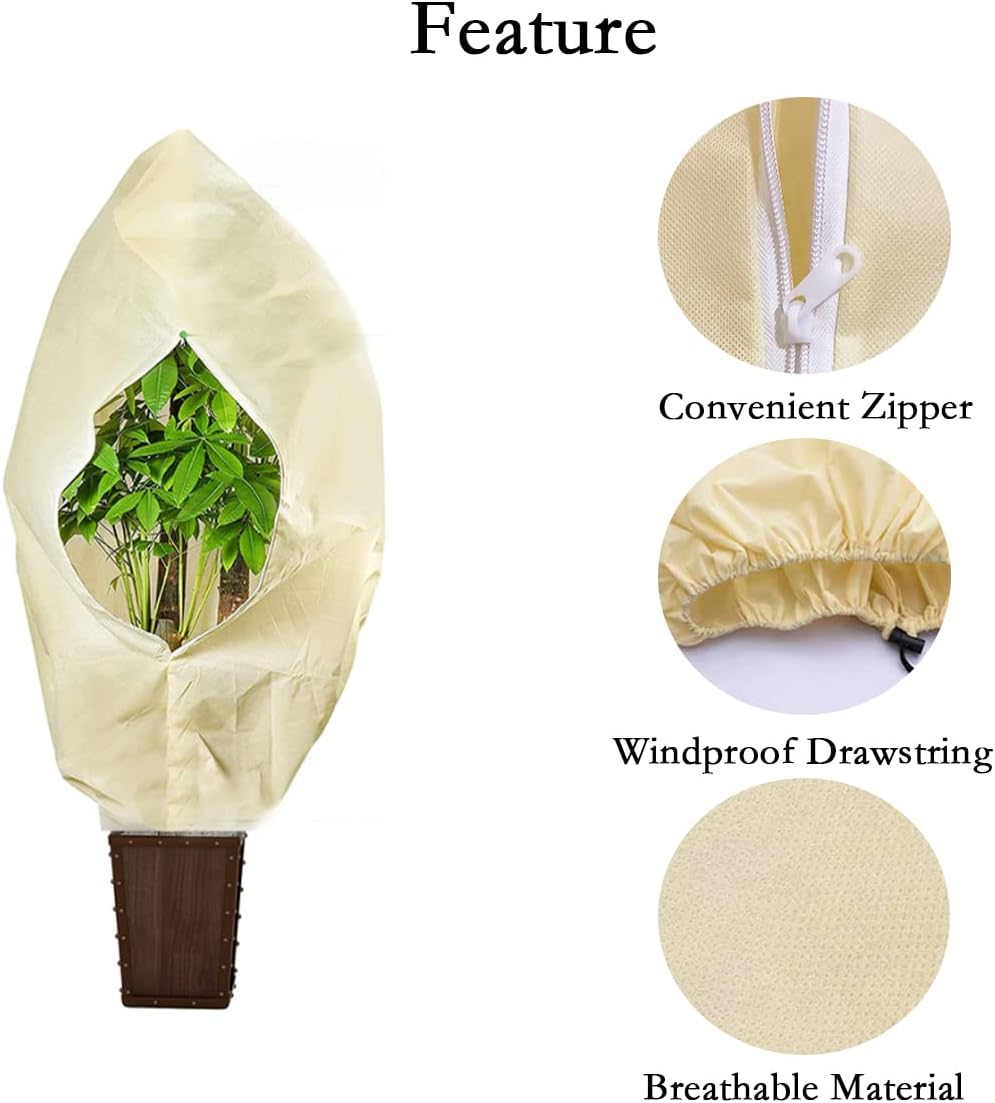 gardtree Winter Plant Frost Protection Covers 31.5" x 47.2" 4 Packs, Thicker 2.4oz/yd² Garden Cold Weather Tree Covers Freeze Protection Wrap with Zipper Drawstring for Shrub Fruit Tree, Potted Plants