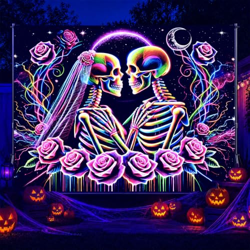 Halloween UV Tapestry Skeleton Couple Wall Art 78 x 59 Inch