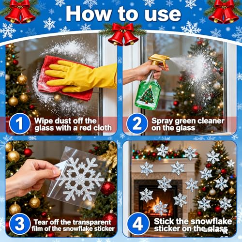 Christmas Window Clings for Glass 9 Sheet Xmas Tree Window Decals with Snowflake Designs Window Stickers Winter Windows Cling for Party Supplies Home School Office Glass Decorations (9 Count)