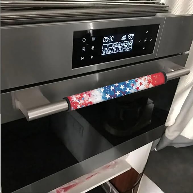 Patriotic Fridge Door Handle Covers Set of 6 Kitchen Appliance Decor Handles Glove Anti-Slip Protectors 4th of July Refrigerator Decor Accessories, Star American Flag Red White Blue