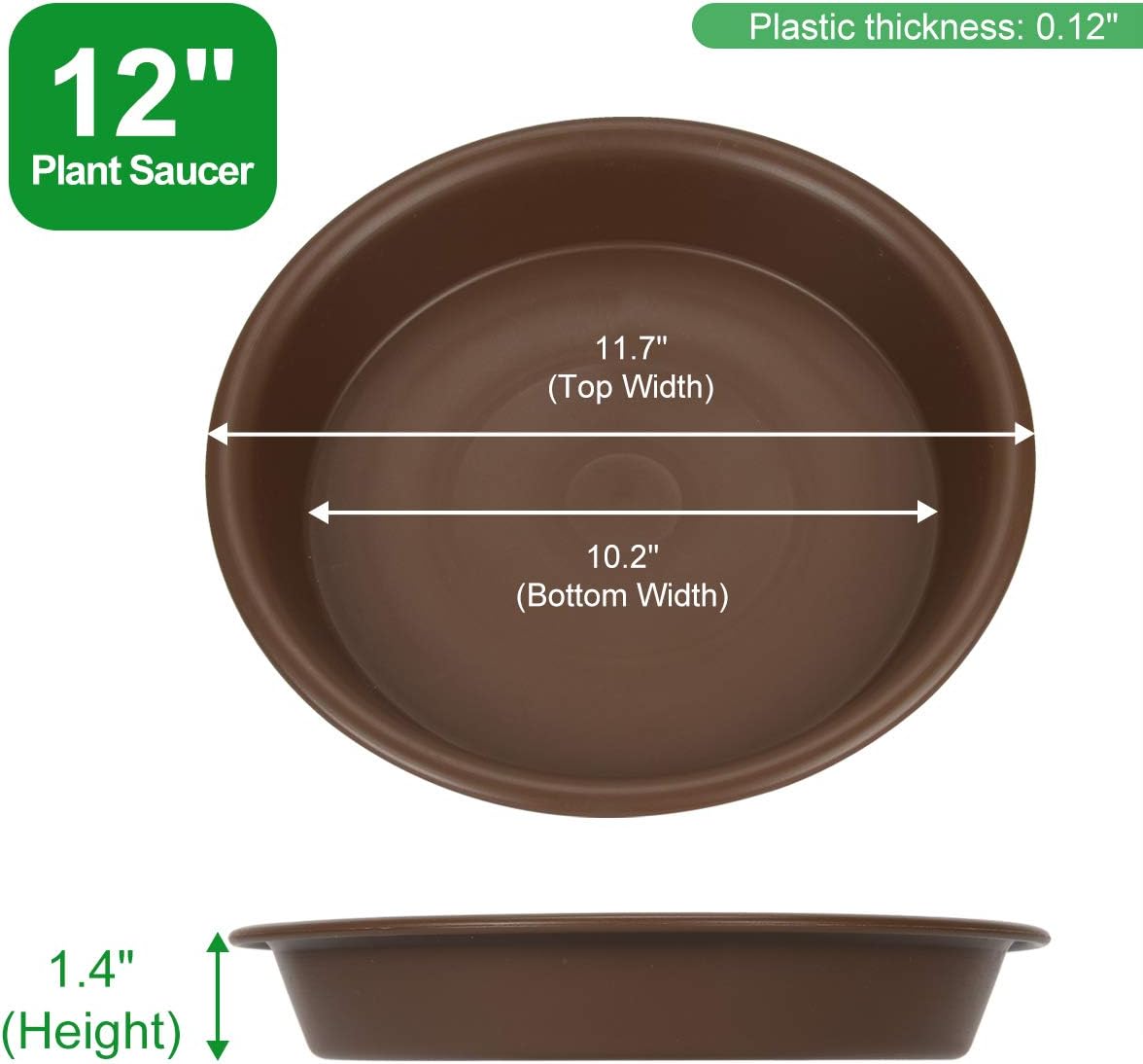 Plant Saucer 12 inch, Heavy Large Planter Durable Thicker Plastic Plant Trays for Indoors and Outdoor, Plant Saucer Drip Trays,Brown (12" - 3 Pack)