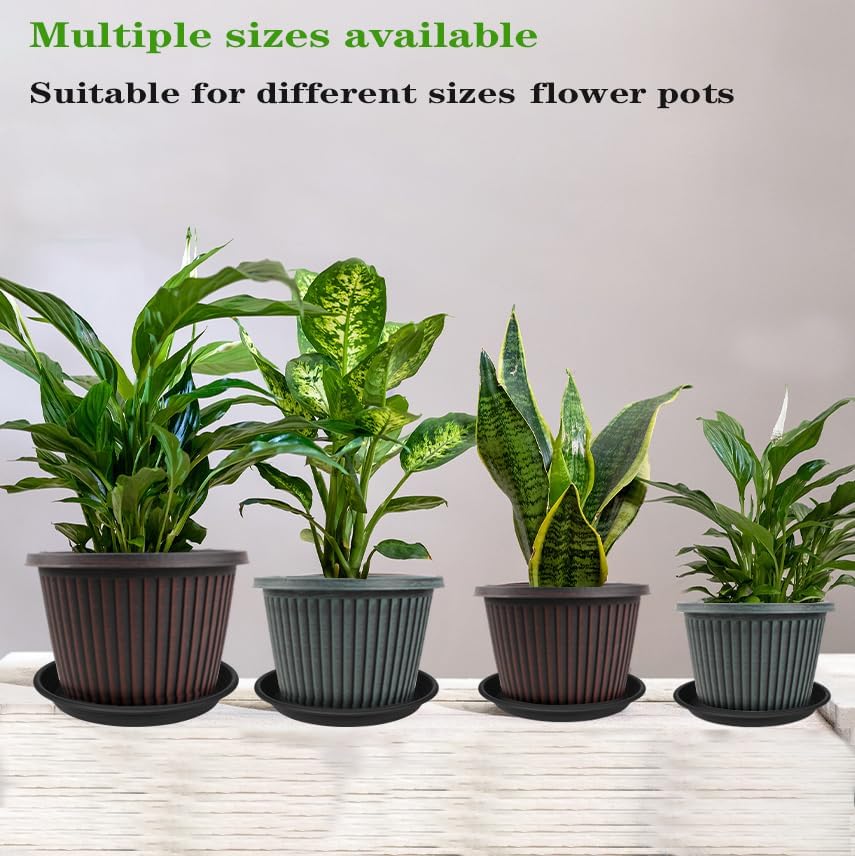 6 Pack Plant Saucer 10 inch, Heavy Duty Plastic Plant Saucers 10 inch, Durable Plant Tray for Pots, Flower Saucers for Indoors, Plant Pot Saucers, Trays for Planter 8"/9"/10" (Black)