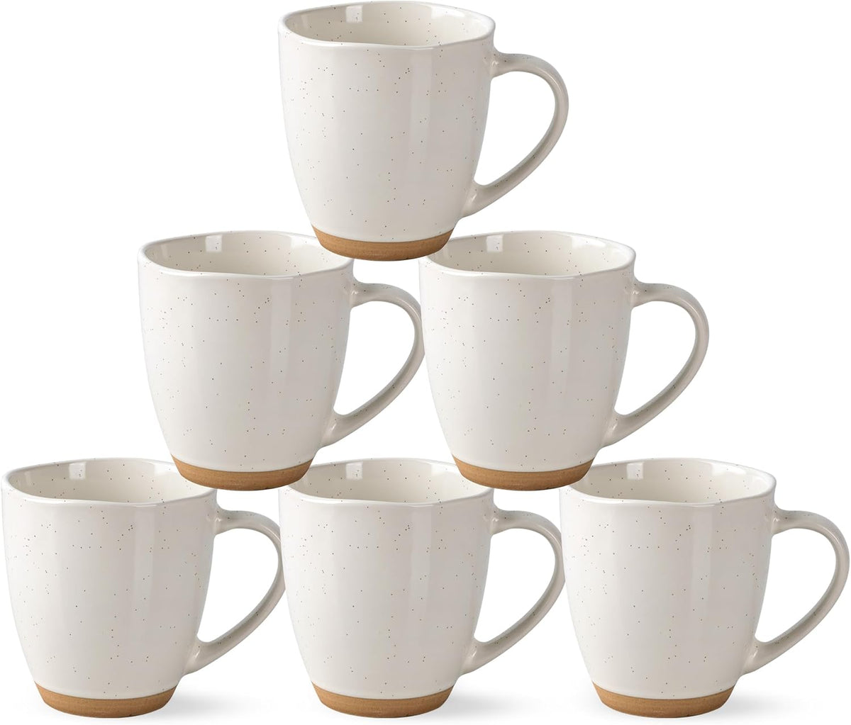 AmorArc 12oz Ceramic Coffee Mugs set of 6, Stylish Coffee Mugs with Rustic Terracotta Underside for Latte/Cappuccino/Milk/Cocoa, Dishwasher&Microwave Safe, Light Beige