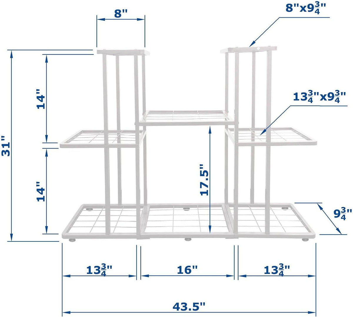 3 Tier 8 Potted Metal Large Plant Stand for Indoor Outdoor Flower Pot Display Planter Shelf, White