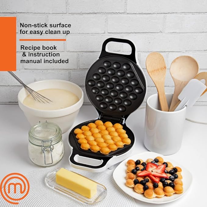 MasterChef Bubble Waffle Maker- Electric Non stick Hong Kong Egg Waffler Iron Griddle w FREE Recipe Guide- Ready in under 5 Minutes