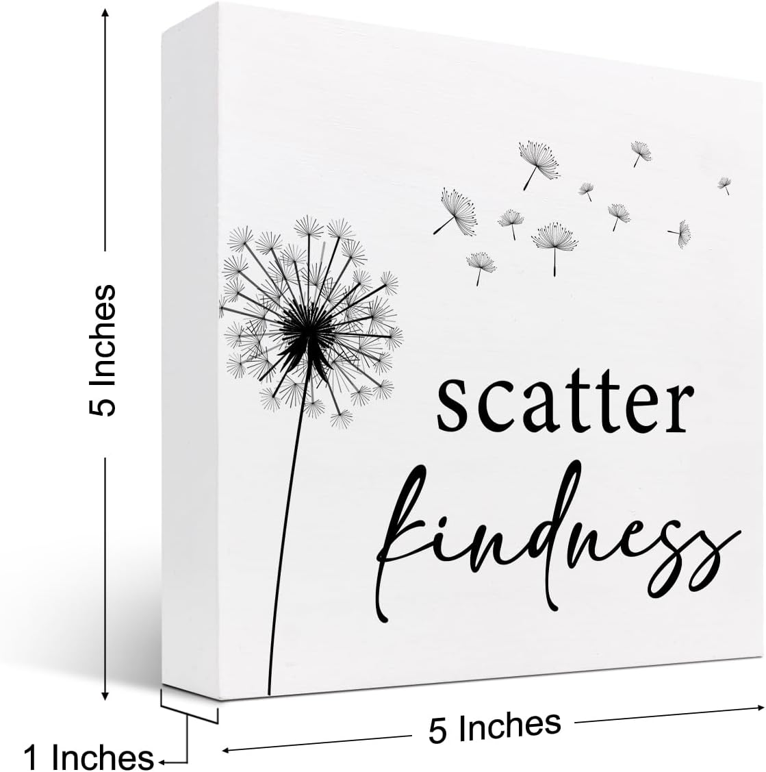 z-Crange Scatter Kindness Dandelion Wood Block Sign, Rustic Kindness Quote Wooden Box Plaque Sign for Home, College, Office Shelf, Table Decor