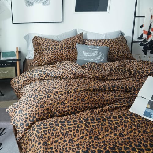 Leopard Print Comforter Set California King Vintage Animal Cheetah Printed Comforter with 2 Pillowcases Fluffy Soft Microfiber Floral Bedding Set 3 Pieces Farmhouse Leopard Pattern Comforter Set