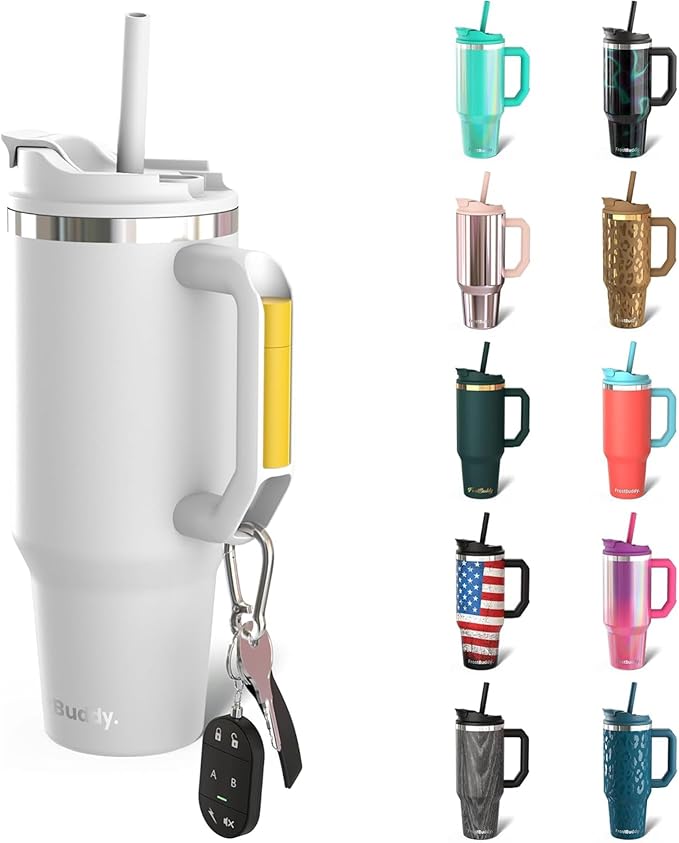 Frost Buddy Thicc Buddy - 40 oz Stainless Steel Vacuum Insulated Tumbler with Lid and Straw for Water - Travel Mug Cupholder Friendly - Gifts for Women Men Him Her (White)