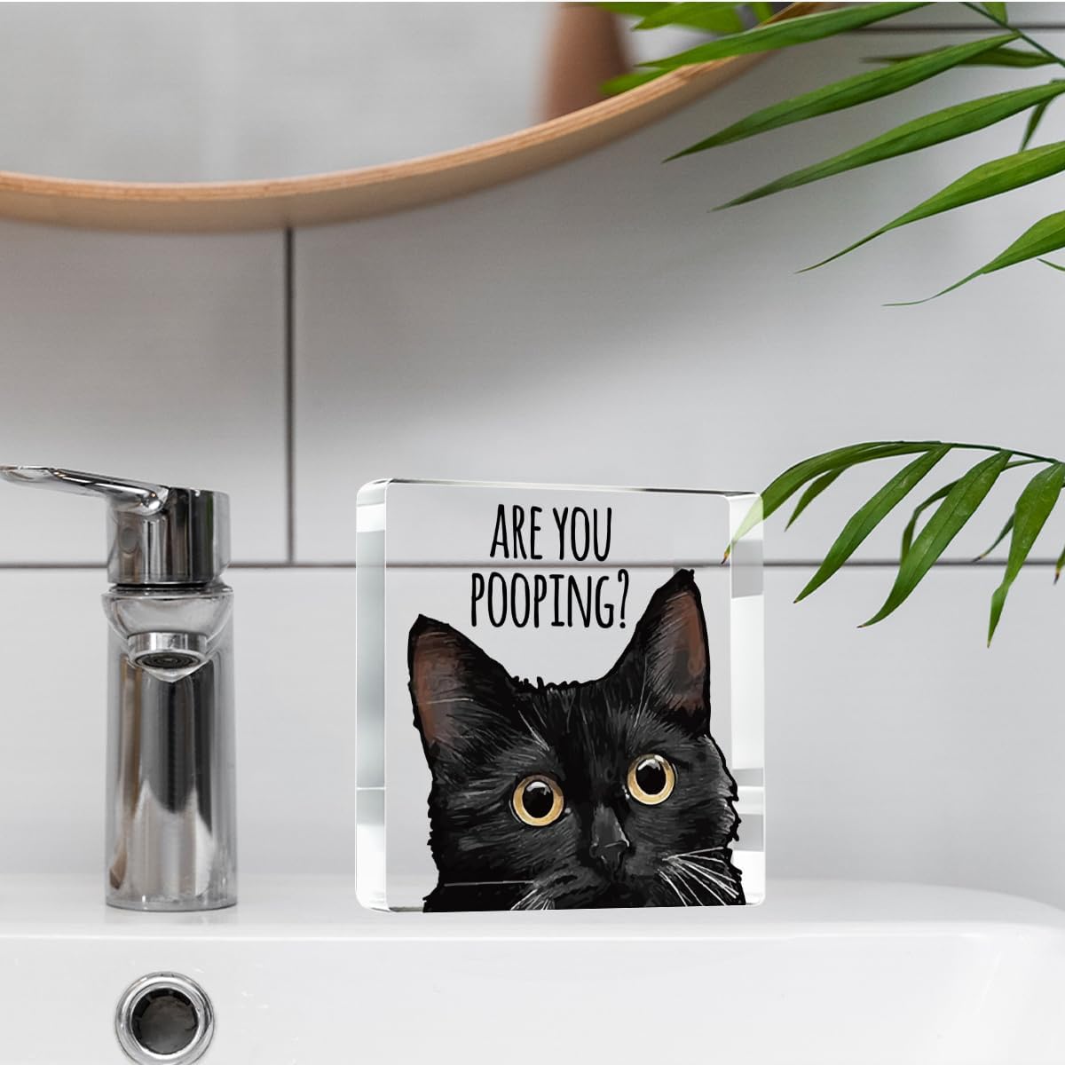 Are You Pooping Funny Sign，Black Cat Decor, Cat Bathroom Acrylic Decor，Home Decor Bathroom Creative Gift Cat Gifts for Women Cat Lovers，Funny Decorate Retro for Home Toilet