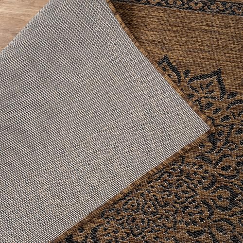 Outdoor Rug 9x12 Medallion Gold Modern Large Area Rugs for Indoor and Outdoor Patios Kitchen and Hallway Mats Washable Porch Deck Outside Carpet (108 Sq Ft)
