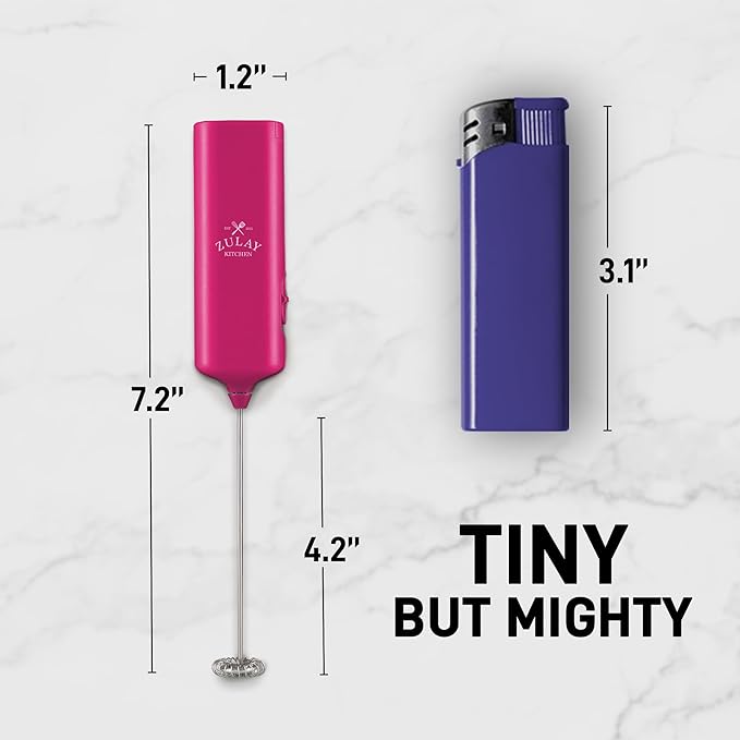 Mini & Mighty Milk Frother Wand – Handheld Coffee Frother, Battery Operated Drink Mixer – Compact Pocket Size – Detachable Whisk for Latte, Cappuccino, Matcha, Hot Chocolate – Dragon Fruit Pink