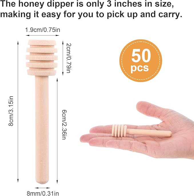 200Pcs Honey Dipper Sticks, 3 Inch Portable Mini Honey Stirrer Stick Honeycomb Dipper for Tea Charcuterie Drizzle Jar Wedding Party Favors