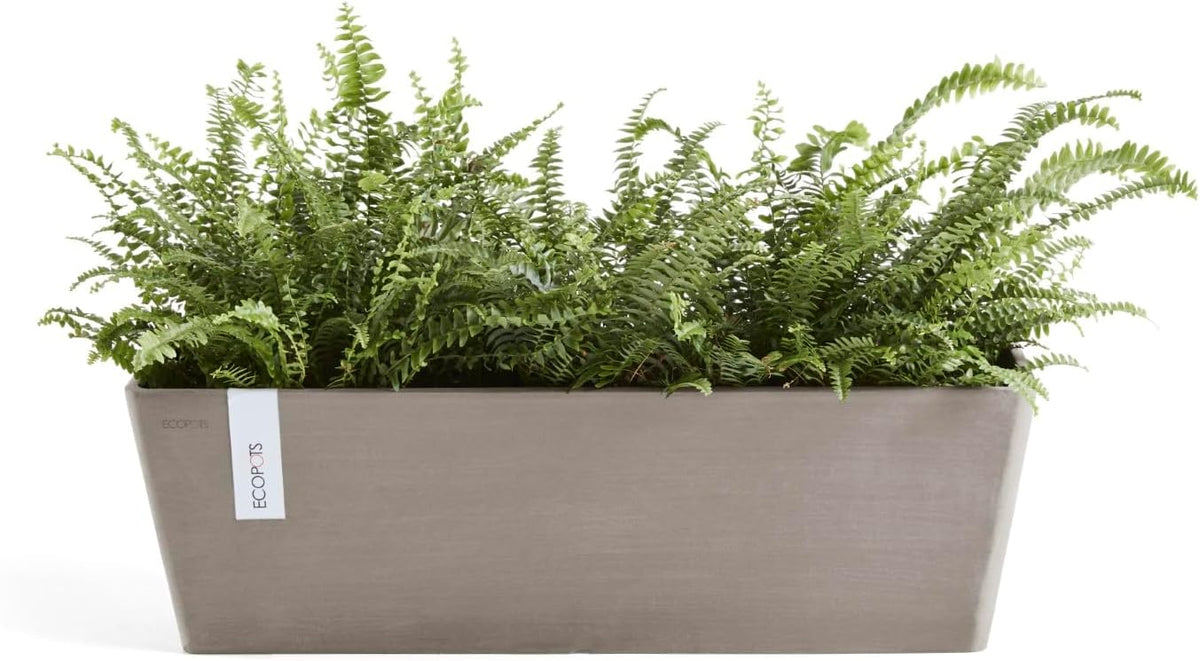 Ecopots Bruges Durable Modern Rectangular Indoor/Outdoor Recycled-Based Composite Flower Pot Planter, Taupe, 17.75"