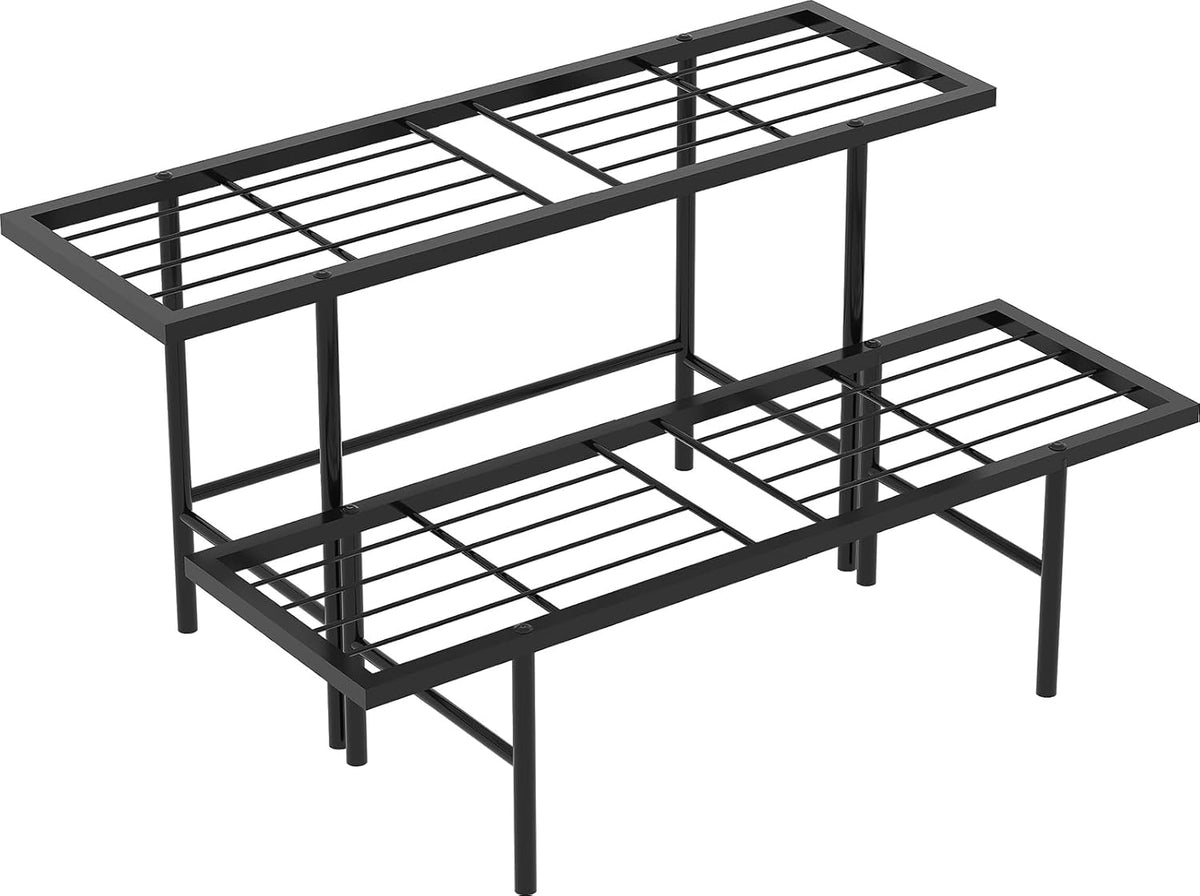 2-Tier Black Metal Ladder Plant Stand, Versatile for Indoors & Outdoors, Perfect as a Multi-Plant Display Rack for Windowsills, Patios, Balconies