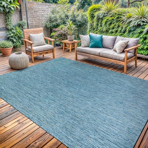 Washable Indoor Outdoor Rug Weather Resistant Carpet Modern Solid for Porch Deck Balcony Backyard Patio Rug 10x14 Aqua Blue