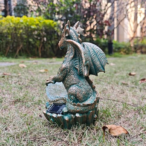 JOYBEE Dragon Solar Garden Statues Outdoor Decoration with Magic Orb