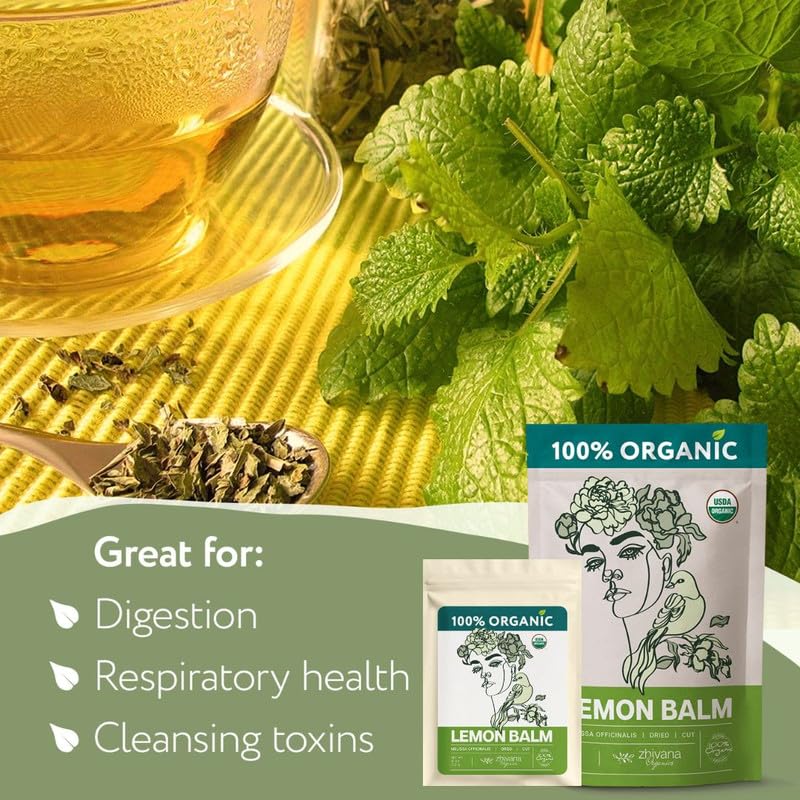 Lemon Balm Tea Organic - Lemon Balm Herb Loose Leaf - Melissa Tea, Tolonjil Tea Organic –- Anti-Stress, Sleep, Blood Pressure, Digestion - 4 Oz