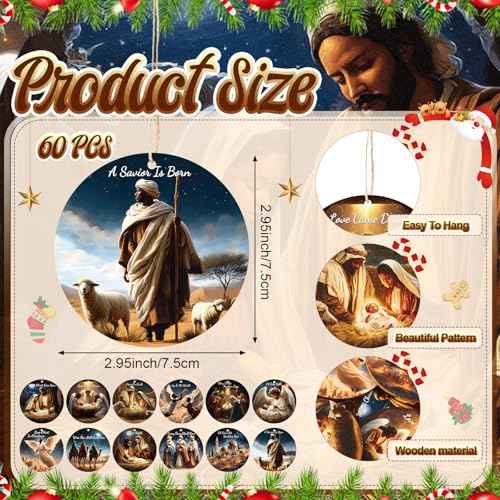 60 Pcs Christmas Ornaments Nativity Scene Wooden (60 Count)