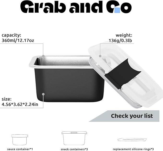 Bakpoco Stainless Steel Snack Lunch Containers for Kids, 3 Packs 12 oz Leak-Proof Lunch Box Containers, Microwave-Safe, Convenient Metal Small Food Storage Container with Lid for School, Work