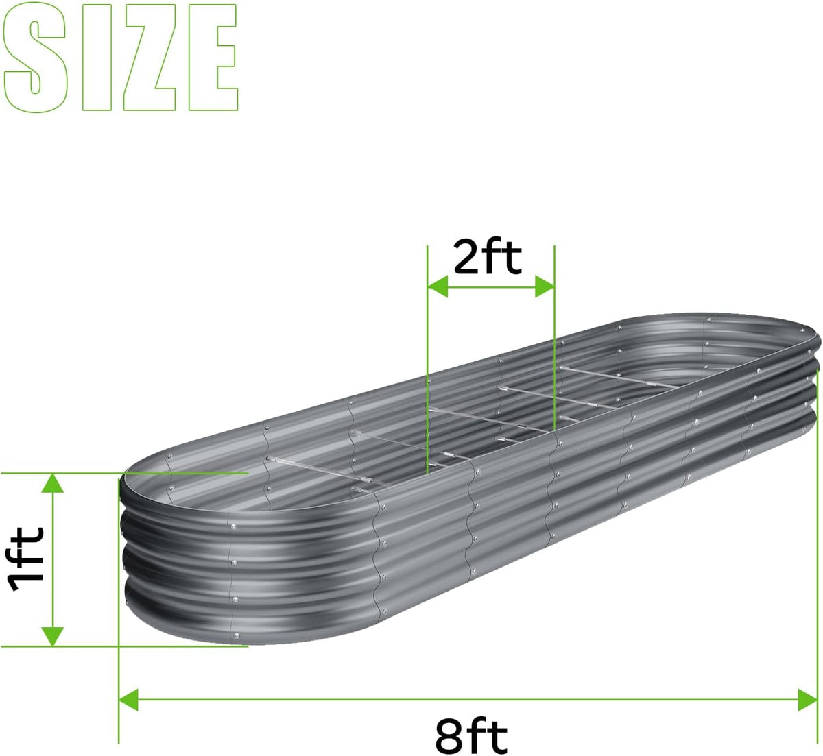 Land Guard 8×2×1ft Galvanized Raised Garden Bed Kit, 108 Gallon Capacity Raised Garden Boxes Outdoor, Oval Metal Raised Garden Beds for Vegetables, Modern Grey(with 10 Connecting rods)