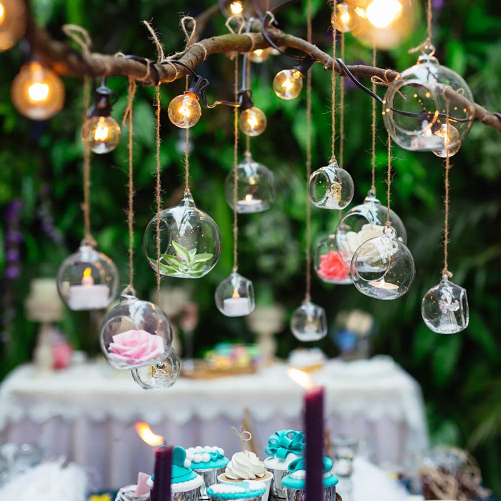 Sziqiqi 3.15" Glass Globes Glass Bulbs Hanging Tea Light Holder Terrarium Container Wedding Centerpiece Backyard Decoration Christmas Ornaments 10pcs+2 Extra