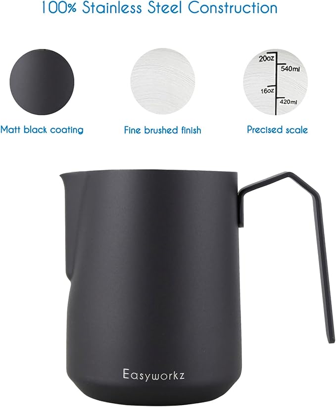 Easyworkz Pedro Stovetop Espresso Maker 6Cup 300ml, Bundled Espresso Steaming Pitcher Stainless Steel 20 oz Coffee Frothing Picther Milk Jug Cappuccino Latte Art Cup, Black