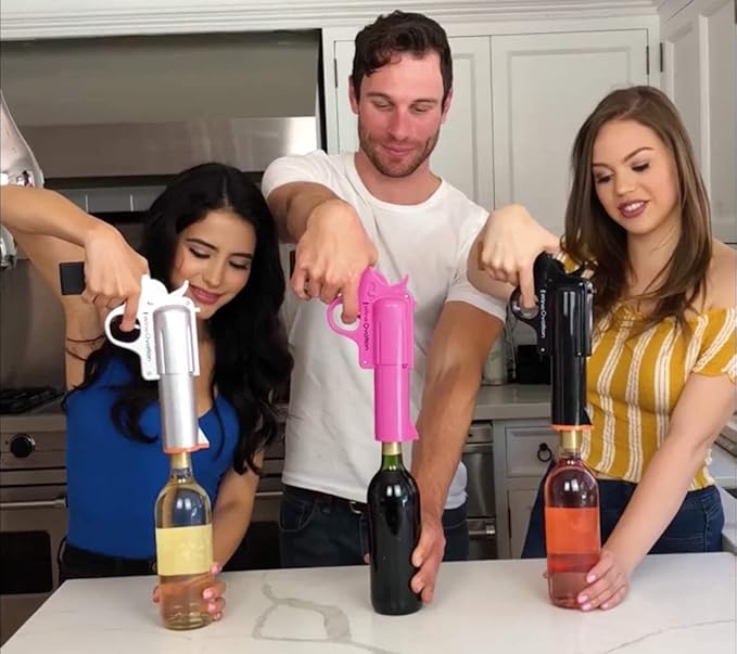 Realtree® Electric Gun Wine Bottle Opener - Open your Wine Bottle Fast with this New Corkscrew - Great Gift for Gun Enthusiasts and Wine Lovers. Foil Cutter and Charging Base Included. (Silver)