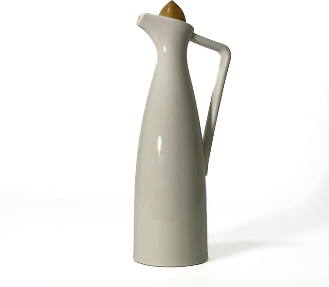 White Pottery Olive Oil Dispenser Cruet - Elegant Design, Drip-Free Pourer with Stopper, Perfect for Cooking and Salad Dressings, Fits Every Kitchen