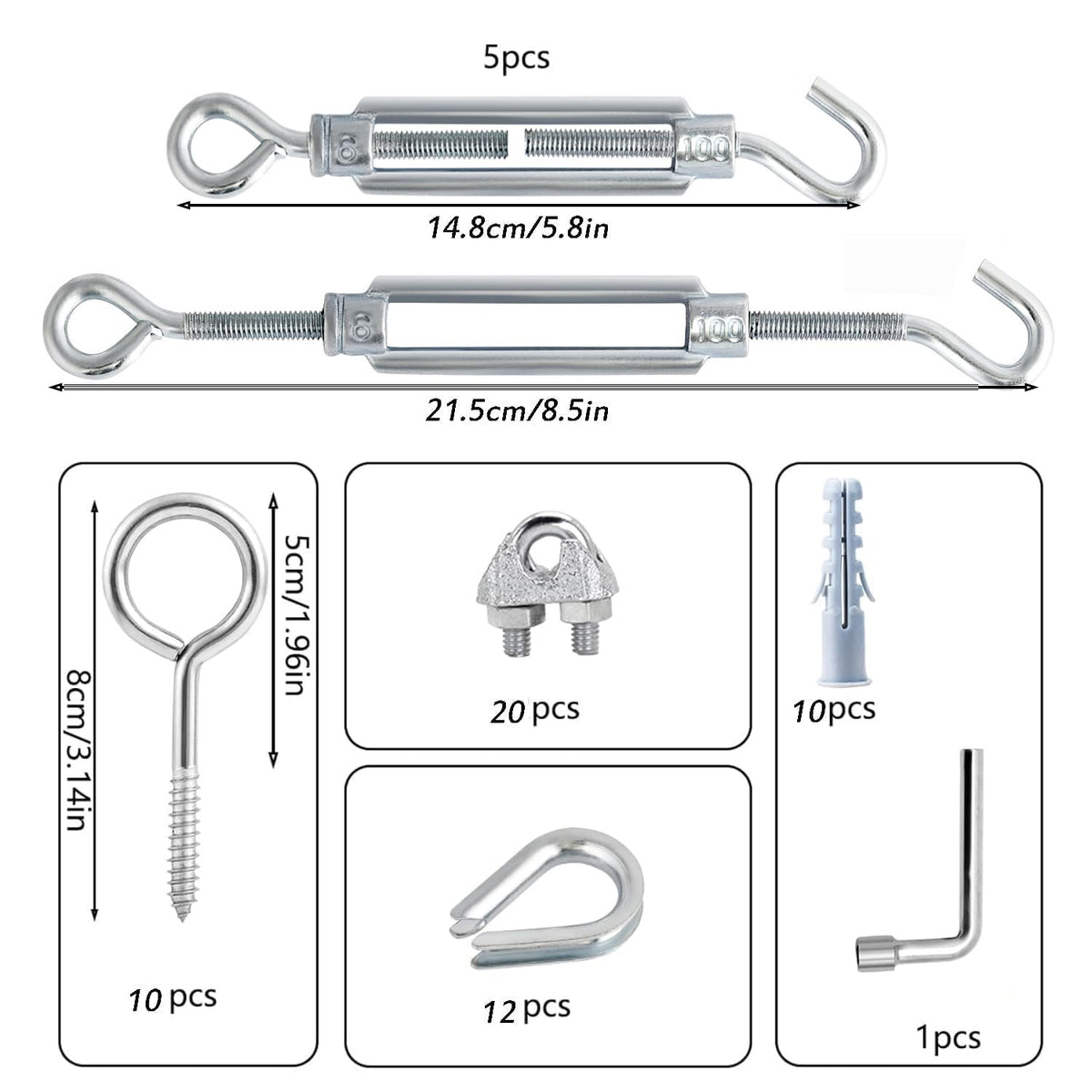 M6 Turnbuckles for Cables Wire Kit, 3/16" PVC Coated Steel Cable Kit w/ 7×7 Strand Core & 100Ft Wire Rope Tensioner Strainer for String Light Hanging/Deck Stair Railing/Shade Sail/Clothes Line