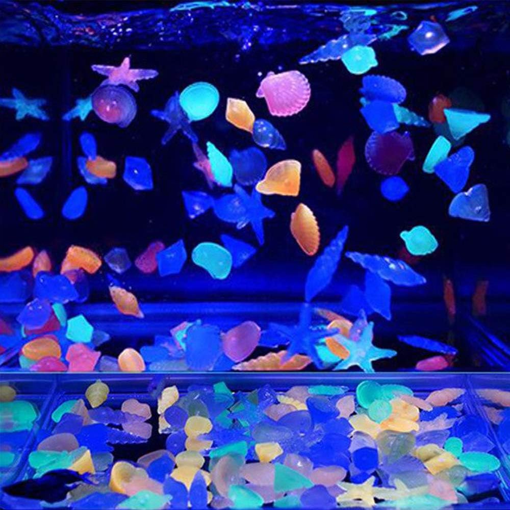 Oubest Glow in The Dark Pebbles/Glow Stones/Glowing Rocks Blue Decor for Garden/Fish Tank/Aquarium/Walkway/Driveway/Plant Pots/Bonsai (100, Starfish)