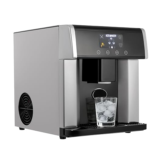 2-in-1 Ice Maker & Water Dispenser, 3 Ice Sizes in 8-12 Mins, Countertop Ice Maker Built-in Water Dispenser, Stainless Steel Ice Machine with Ice Scoop for Kitchen, Office, Party
