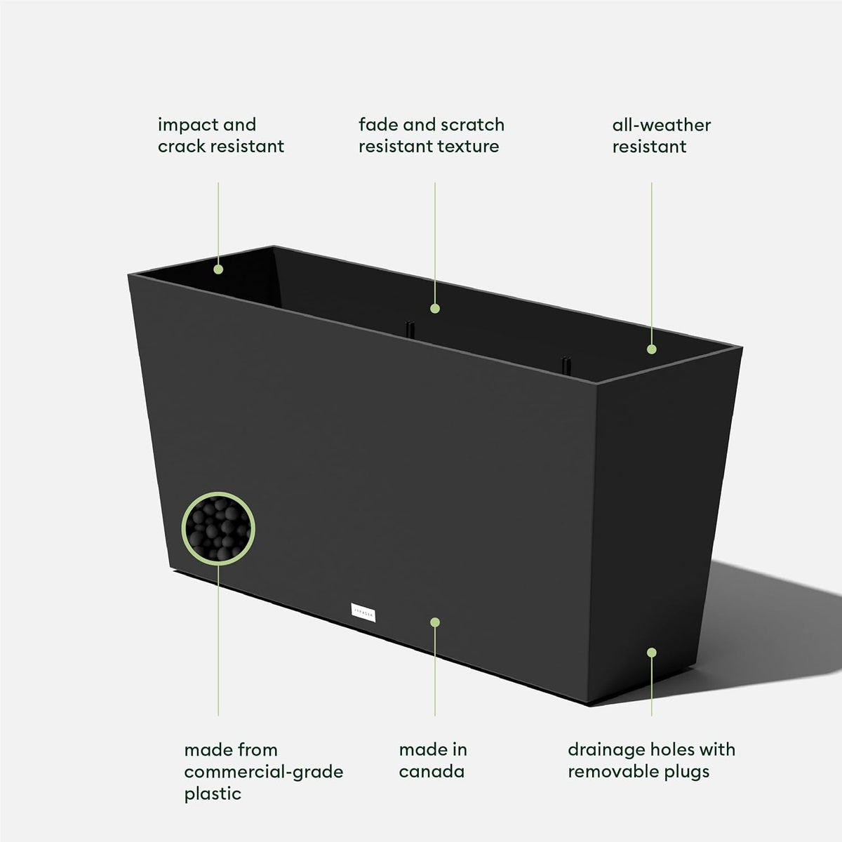 Veradek Pure Series Midori Trough Planter - Large Rectangular Planter for Indoor or Outdoor Deck/Porch | Durable All-Weather Use with Drainage Holes | Modern Decor for Shrubs, Flowers, Small Plants