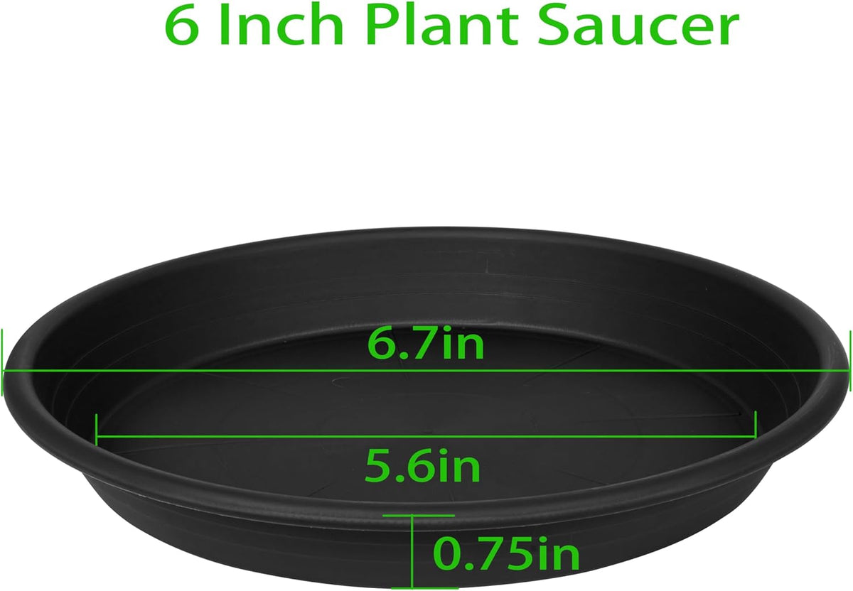 6 Pack Plant Saucer Plant Tray, 4 6 8 10 12 13 15 17 19 inch Plant Trays for Pots, Heavy Duty Plant Trays for Indoors no Holes, Plastic Plant Saucer for Planter, Bird Bath Bowls (6", Black)