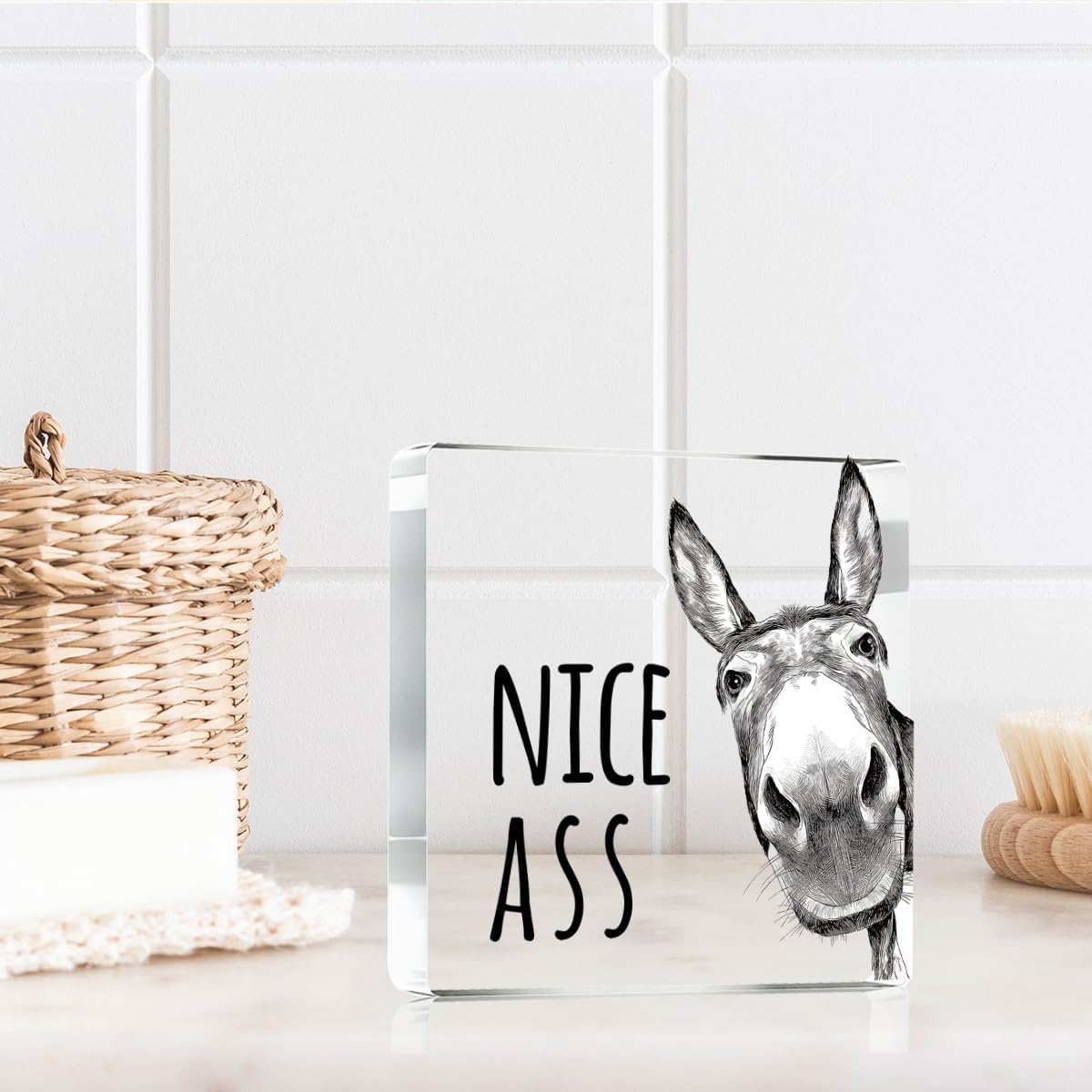 Funny Donkey Animal Prints Toilet Room Decor - Nice Ass Quotes Bathroom Acrylic Sign,Funny Bathroom Decor for Toilet Restroom Washroom Donkey Accessories 4x4 Inch