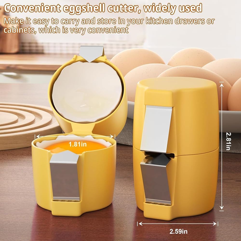 Egg Shell Opener Remover, Eggs Peeler Separator for Boiled and Raw Eggs, Stainless Steel Eggshell Cutter Kitchen Tools for Cooking and Breakfast Prep (Yellow, 1 Pcs)
