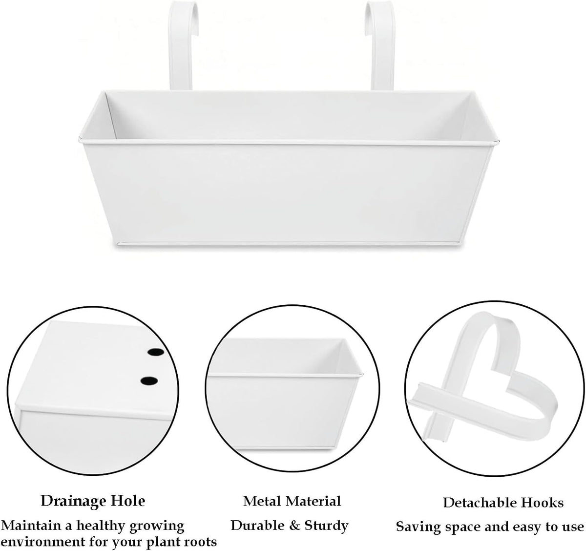 3 Pcs Large Hanging Flower Pots for Railing Or Fence 16 Inch Railing Planter Box for Any Balcony, Porch or Deck Countryside Style Window Planter Boxes Are Perfect to Herbs & Flowers for Garden (White)