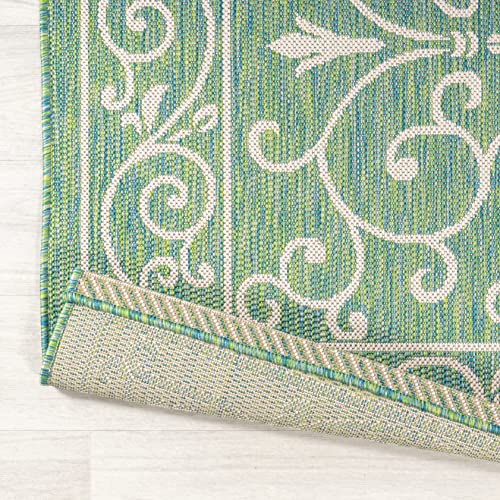 Vintage Filigree Indoor Outdoor Square Area Rug 5X5 Green