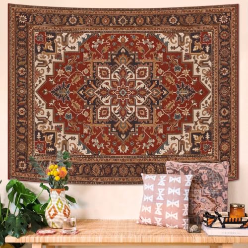 Vintage Floral Tapestry Wall Hanging Hippie Indian Bohemian Mandala Tapestry Aesthetic Retro Oriental Brown Small Tapestries for Mural Bedroom Living Room Dorm Decor 60 x 44 Inch