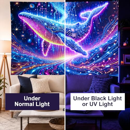 Blacklight Tapestry Whale Circuit Glow Backdrop 78 x 59 Inch