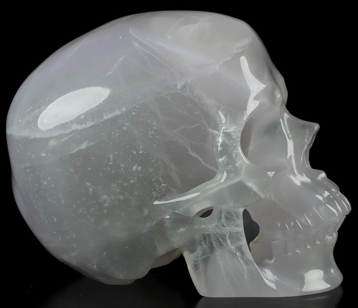 Skullis 5.0" Fluorite Super Realistic Crystal Skull, Hand Carved Gemstone Fine Art Sculpture, Reiki Healing Stone Statue.2245 Z8