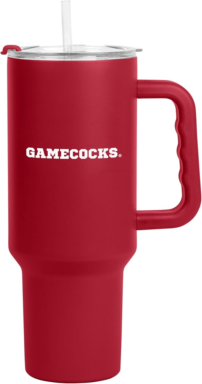 Logo Brands NCAA 40 oz Tumbler with Handle -Stainless Steel Insulated Travel Tumbler with Straw Lid – Powder Coated, Leak-Resistant, Keeps Drinks Hot/Cold – Great for Tailgating, or Everyday Use