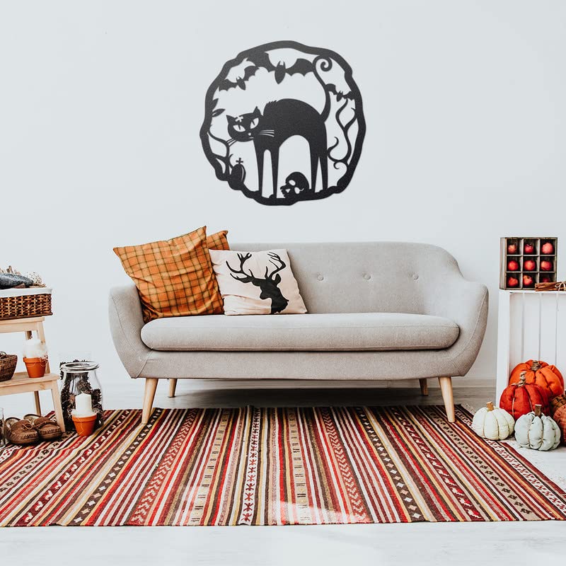 Halloween Cat Wreath Metal Door Sign