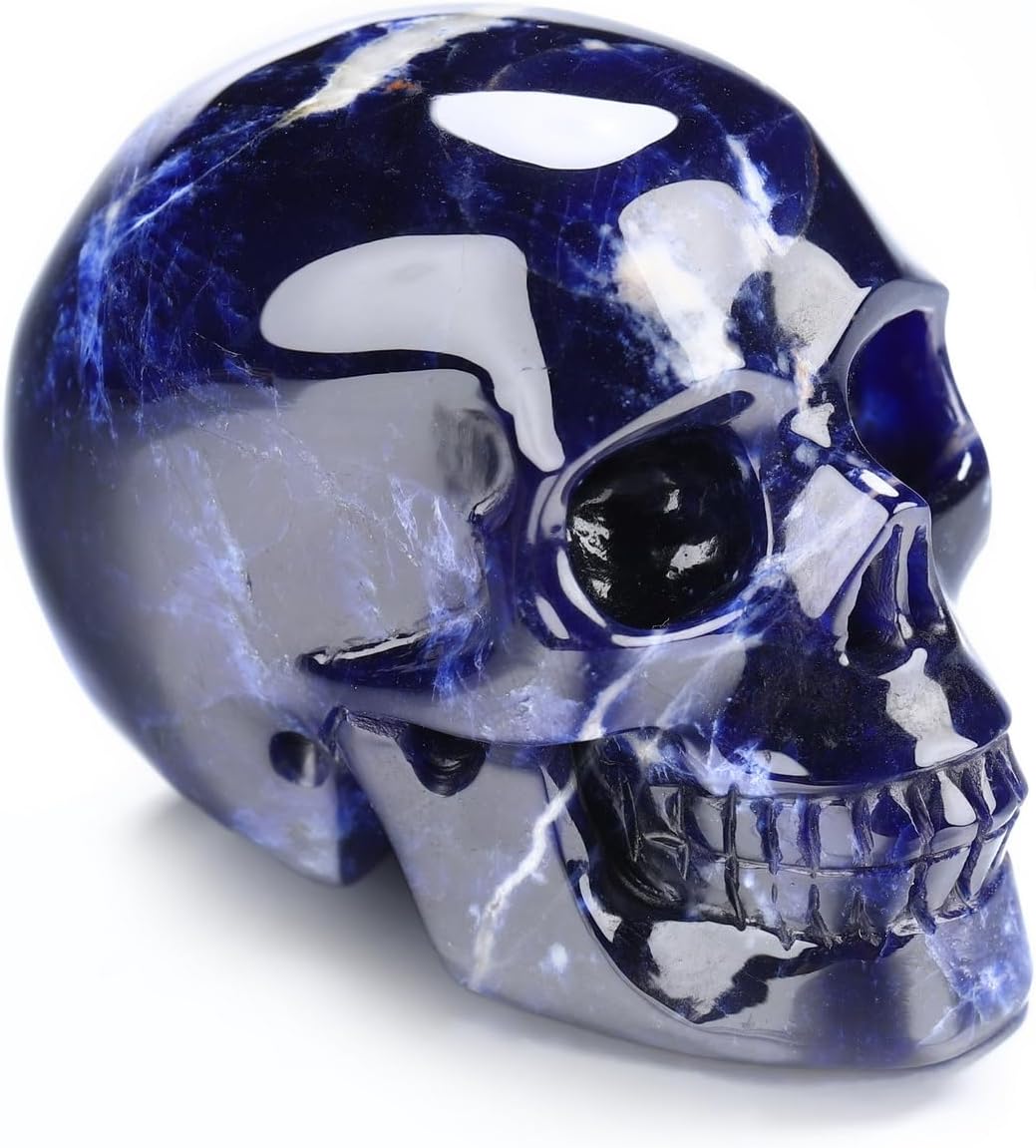 Skullis 2.0" Sodalite Crystal Skull, Hand Carved Gemstone Fine Art Sculpture, Reiki Healing Stone Statue.1483