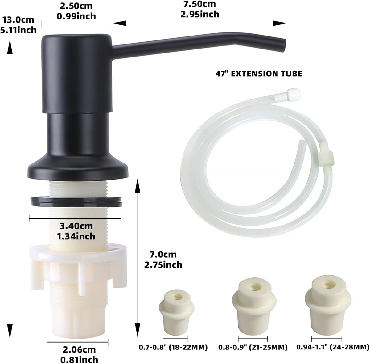 Soap Dispenser for Kitchen Sink, Built in Sink Soap Dispenser, Countertop Soap Dispenser Pump with 47" Extension Tube kit, No Need to Fill Little Bottle Again, Black