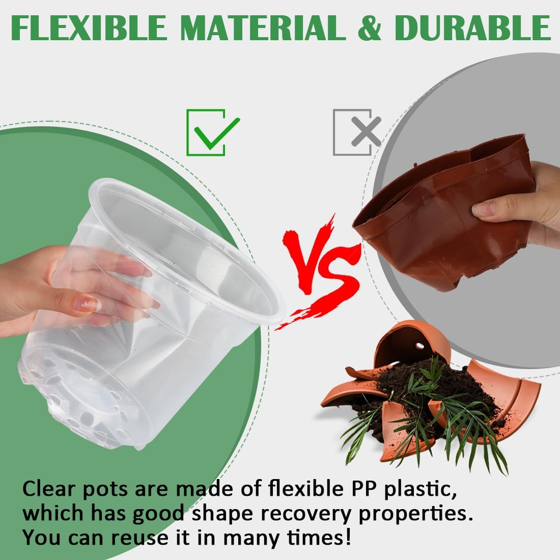 30 Pack 7/6/5/4/3 Inch Clear Nursery Pots for Plants, Flexible Plastic Plant Pots with Drainage Holes, Transparent Seed Starter Pots Variety Pack for Succulents, Seedlings, Flowers, Vegetable