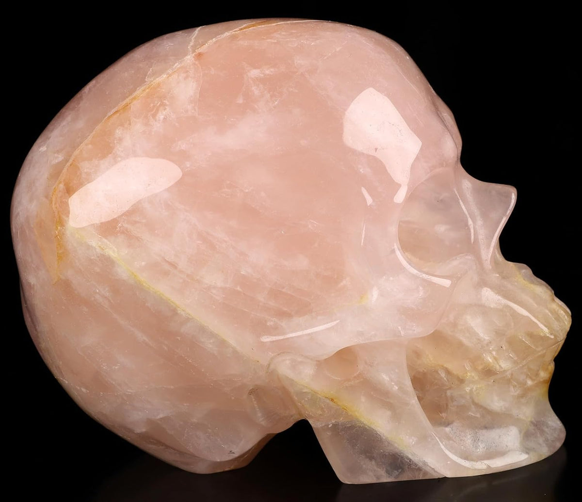 Skullis 5.0" Rose Quartz Hand Carved Crystal Skull, Super Realistic, Crystal Healing, Hand Carved Gemstone Fine Art Sculpture, Reiki Healing Stone Statue.2834