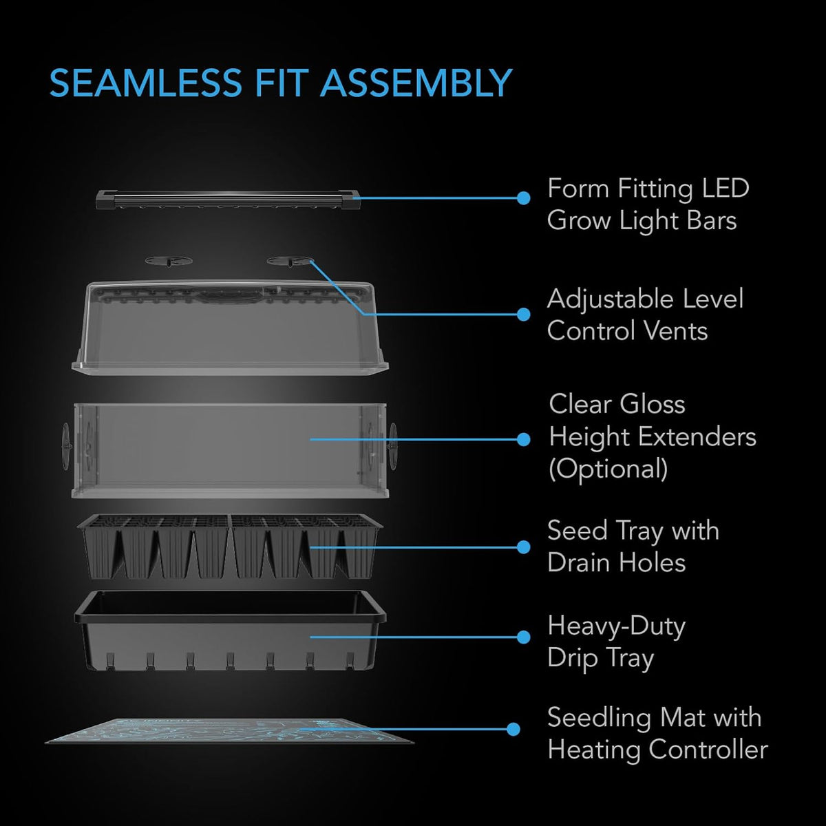 AC Infinity Heavy-Duty Humidity Dome 5x8 Germination Kit with Waterproof Seedling Mat, Full Spectrum LED Grow Light Bars, Samsung LM301H EVO Diodes, Vented Extension Panels, for Seed Starting