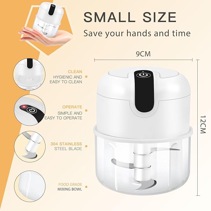 EASYSPEED Electric Garlic Chopper 1Cup, Mini USB Charging Wireless Food Processor with 304 Stainless Steel, 3 Sharp Blades, Portable Kitchen Meat Grinder for Onion, Garlic, Ginger, Chili