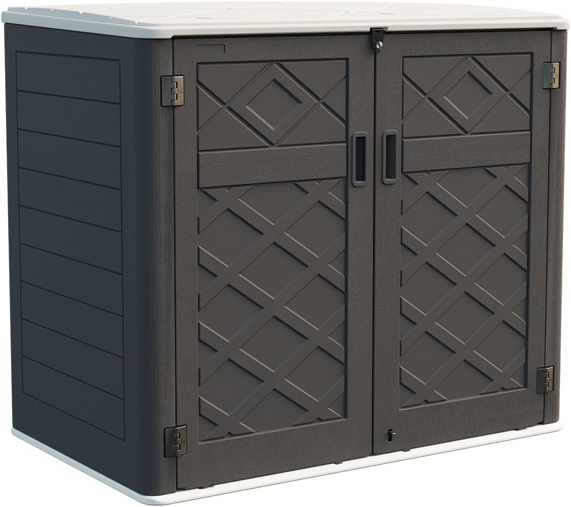 KINYING Larger Outdoor Storage Shed Weather Resistance, Resin Sheds & Outdoor Storage for Garden, Patios, Backyards, 48 Cu.Ft Tool Shed for Garbage Cans, Lawn Mower, Garden Tools,Black